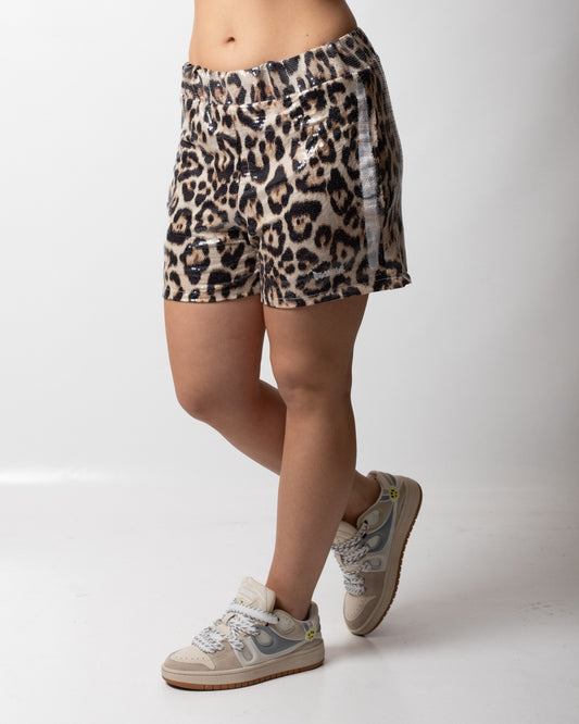 Short Disclaimer animalier con paillettes all-over donna