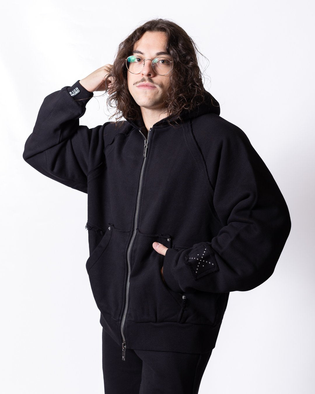 Felpa Richmond X full zip con cappuccio e logo con applicazioni