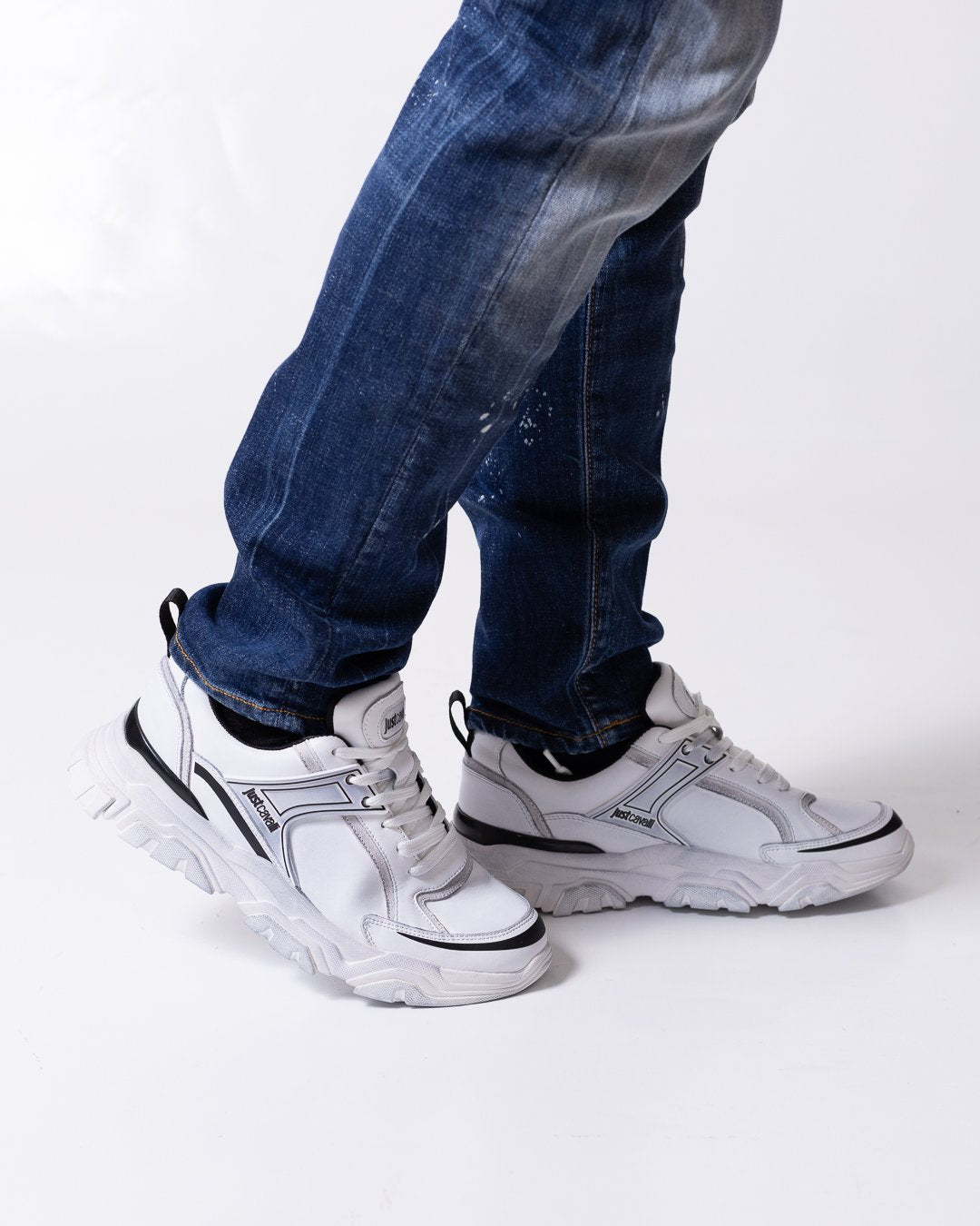 Sneakers Just Cavalli in pelle con logo e dettagli a contrasto