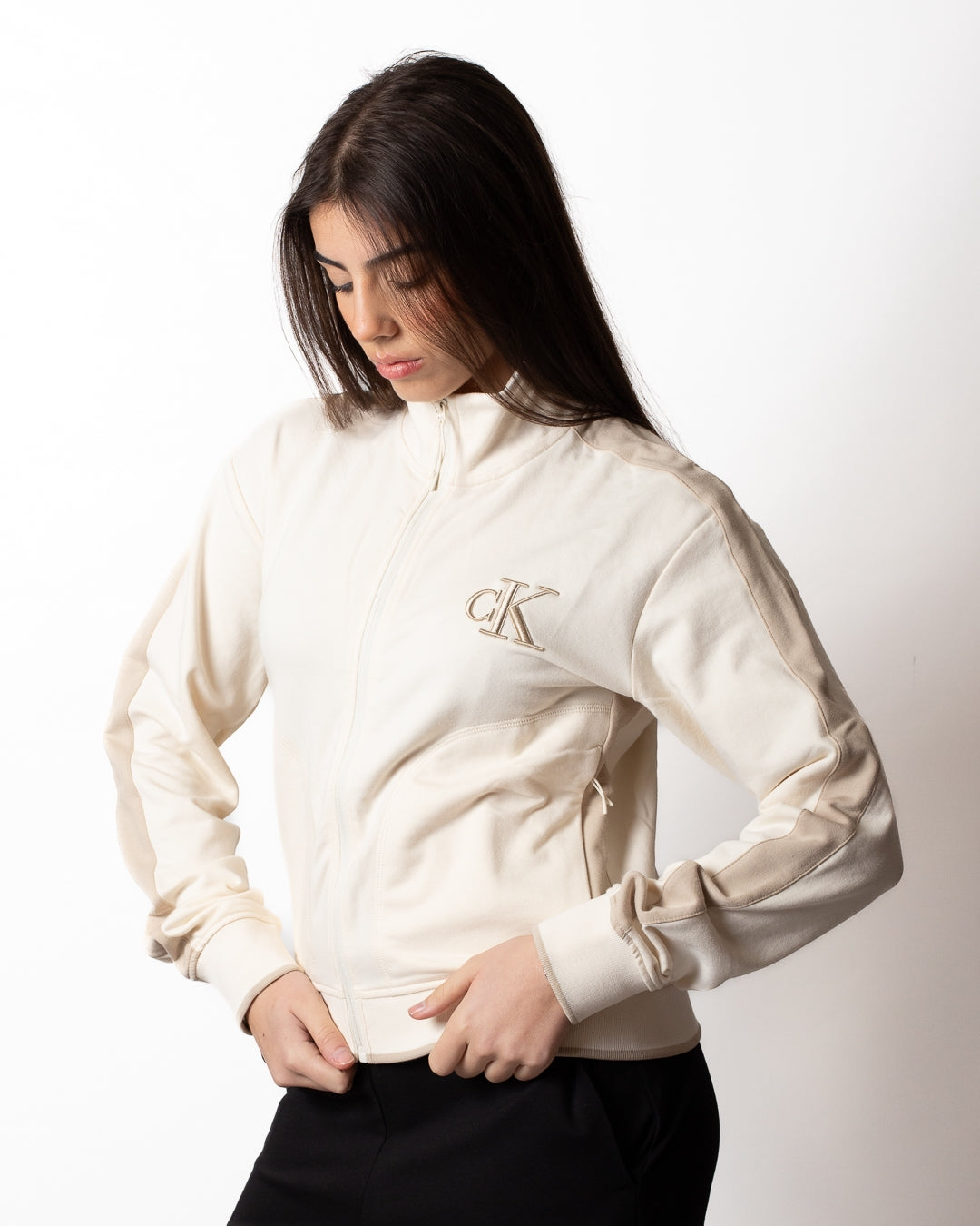 Felpa Calvin Klein fullzip a collo alto donna