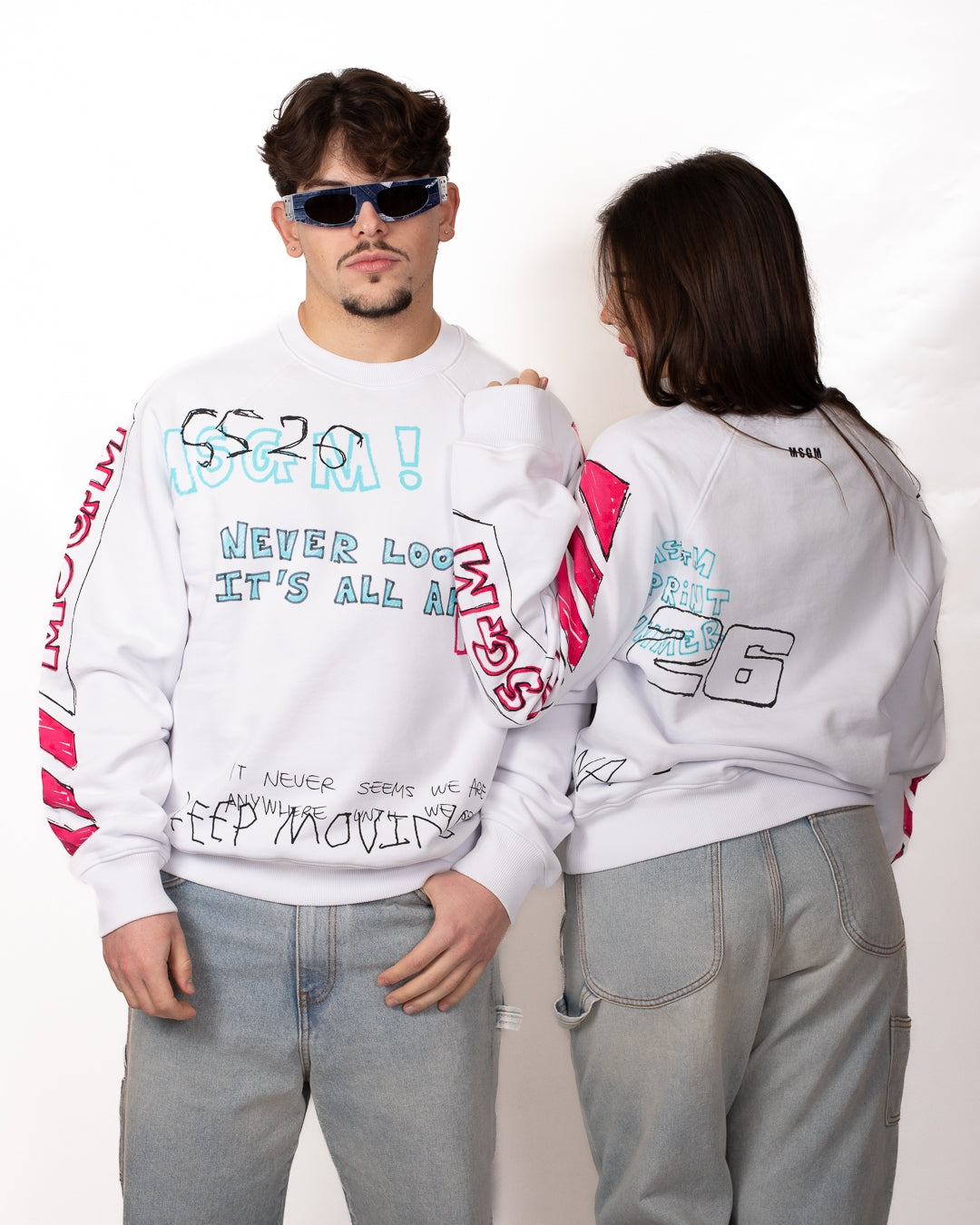 Felpa MSGM girocollo con stampe all-over