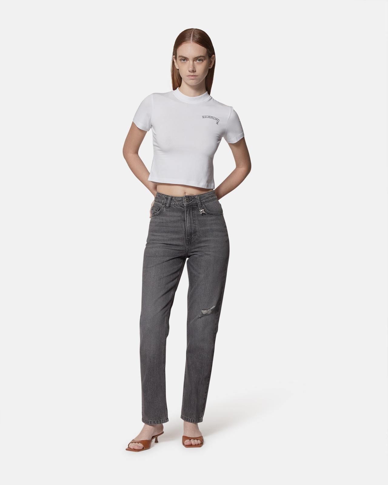 T-Shirt Richmond X cropped con logo glitter donna
