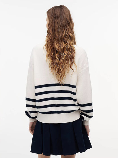 Maglia Tommy Jeans mezza zip a righe con logo flag donna