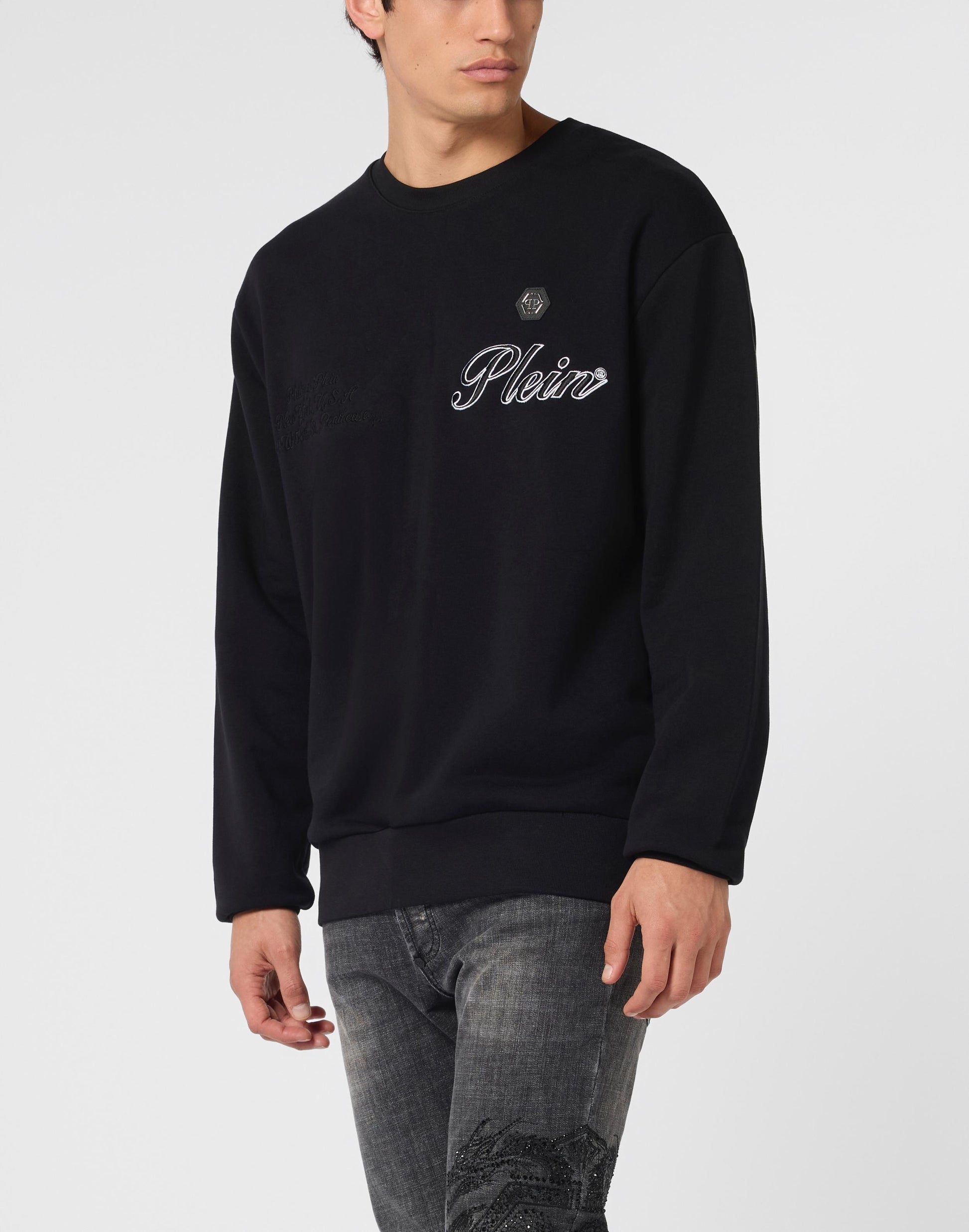 Felpa Philipp Plein con logo Signature ricamato e applicazione