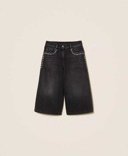 Bermuda Twinset Actitude in jeans con borchie donna