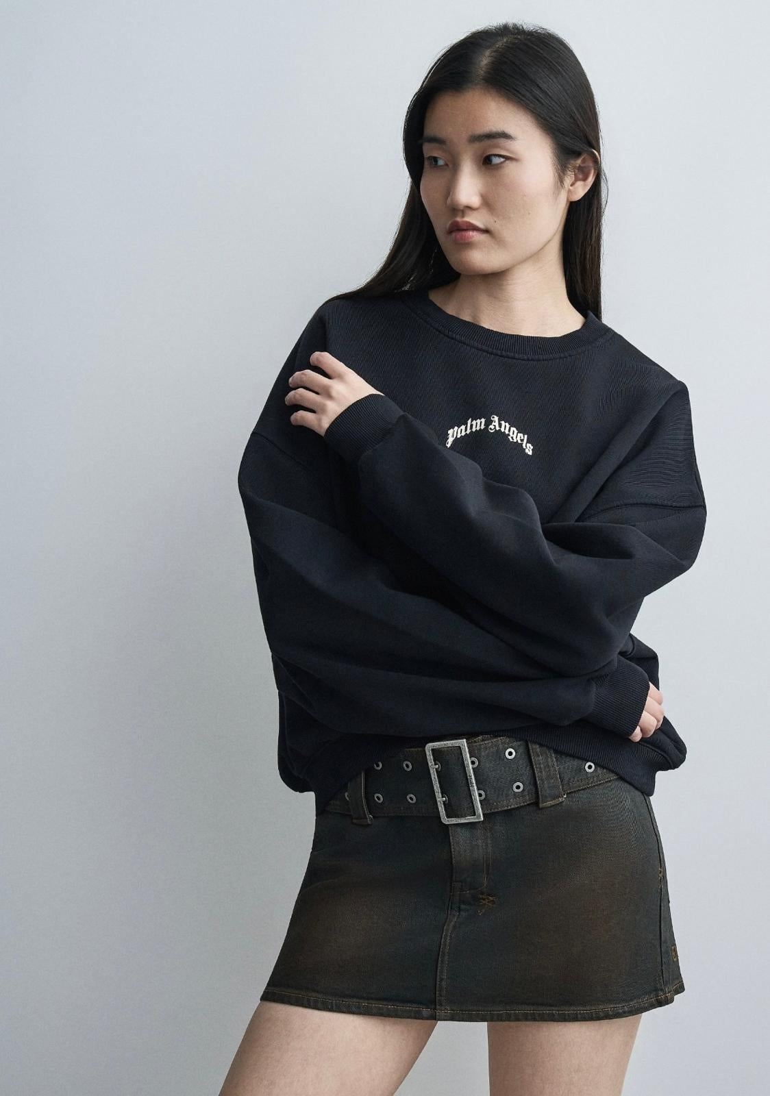 Felpa Palm Angels girocollo "Curve Logo Loose Crop" donna