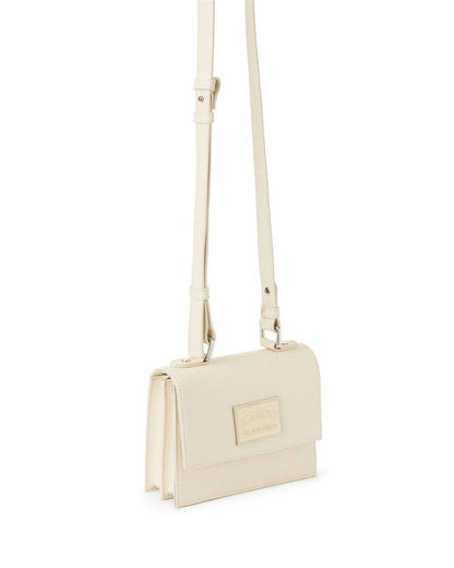 Borsa Iceberg in pelle saffiano con tracolla e placca logata donna