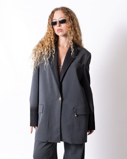 Giacca Just Cavalli monopetto con dettaglio sfumatura e piercing oro "JC"