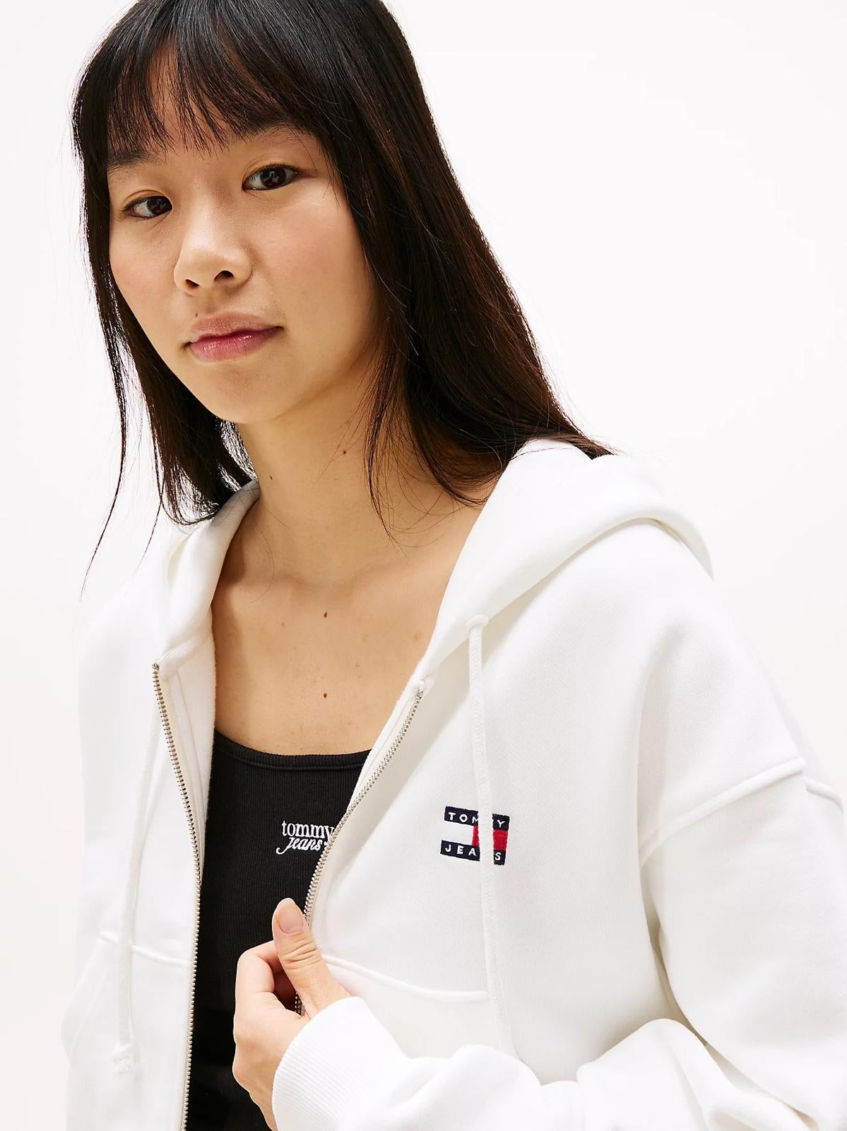 Felpa Tommy Jeans cropped fullzip con cappuccio donna