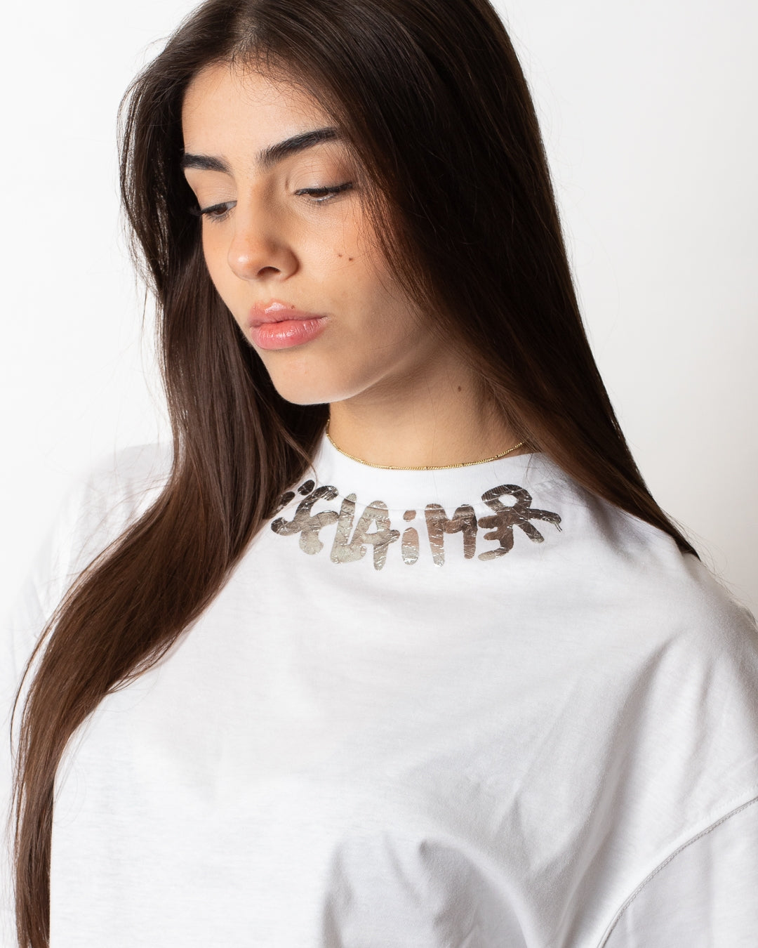 T-Shirt Disclaimer con logo laminato donna