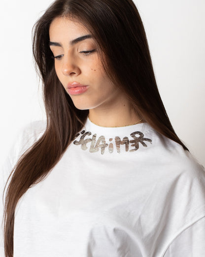 T-Shirt Disclaimer con logo laminato donna