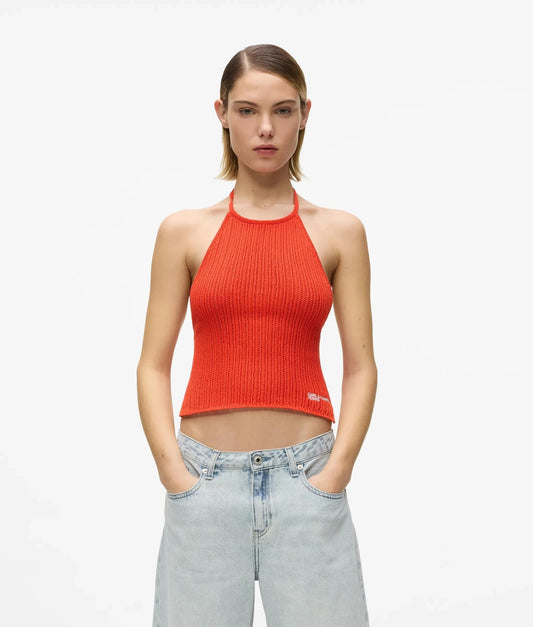Top Karl Lagerfeld Jeans in maglia traforata con laccetti donna