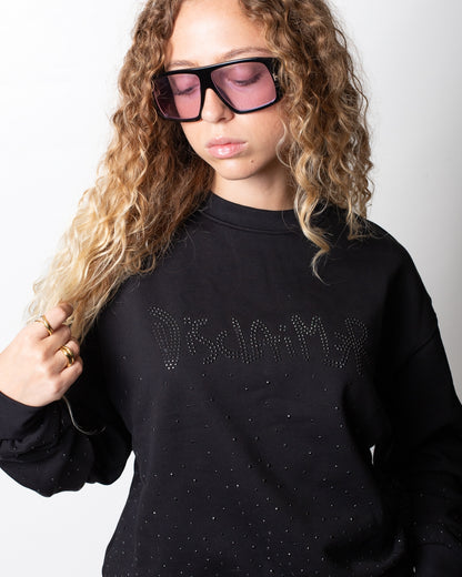 Felpa Disclaimer girocollo con logo e strass donna