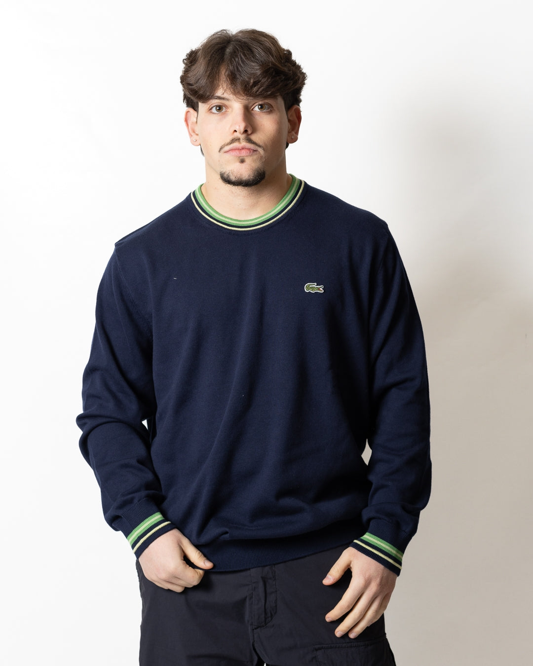 Maglia Lacoste girocollo con strisce a contrasto uomo