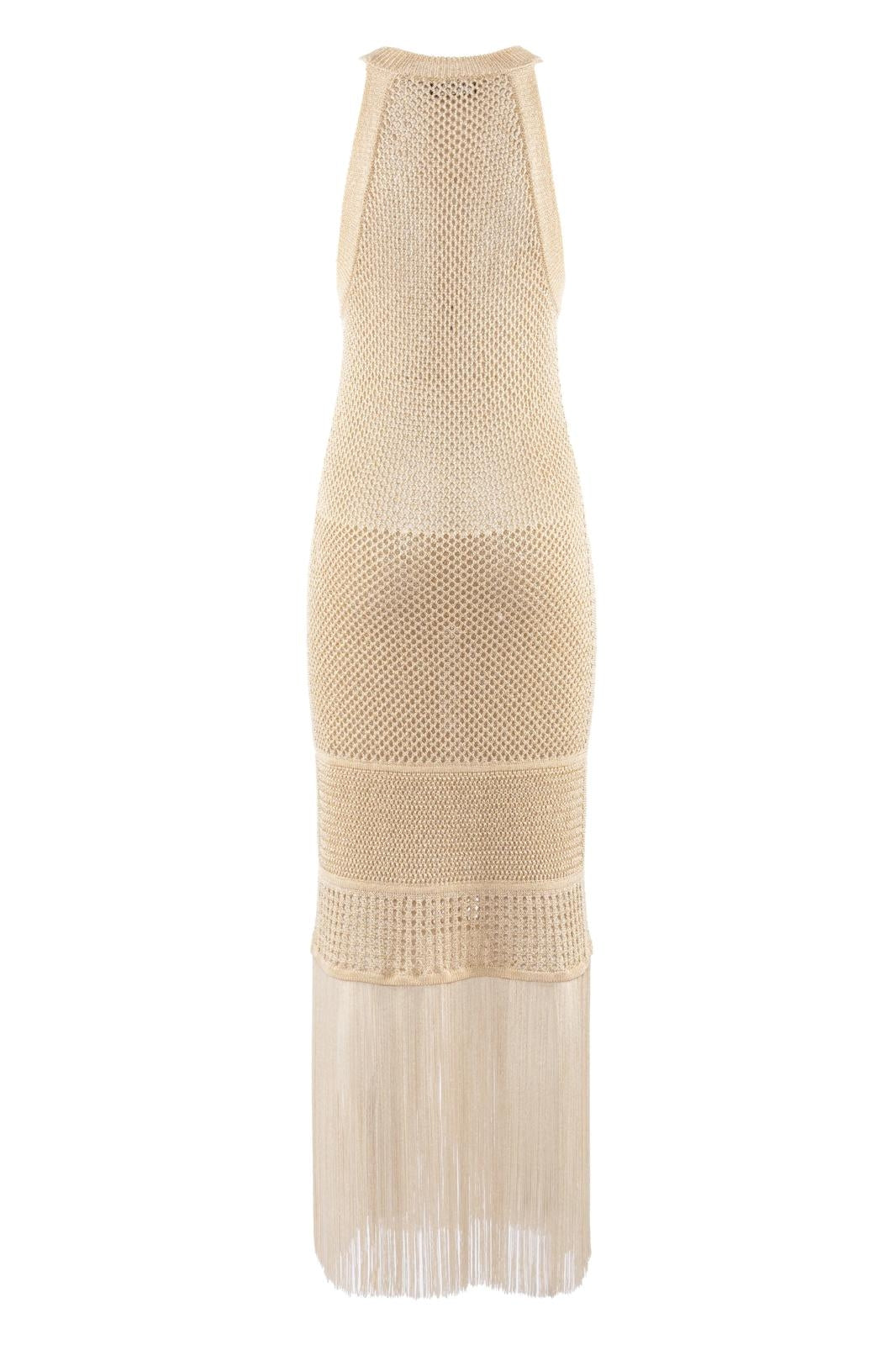 Abito Nenette in maglia con trama a rete e frange donna