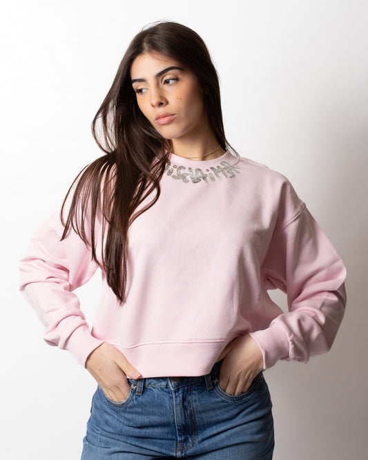 Felpa Disclaimer girocollo cropped con logo donna