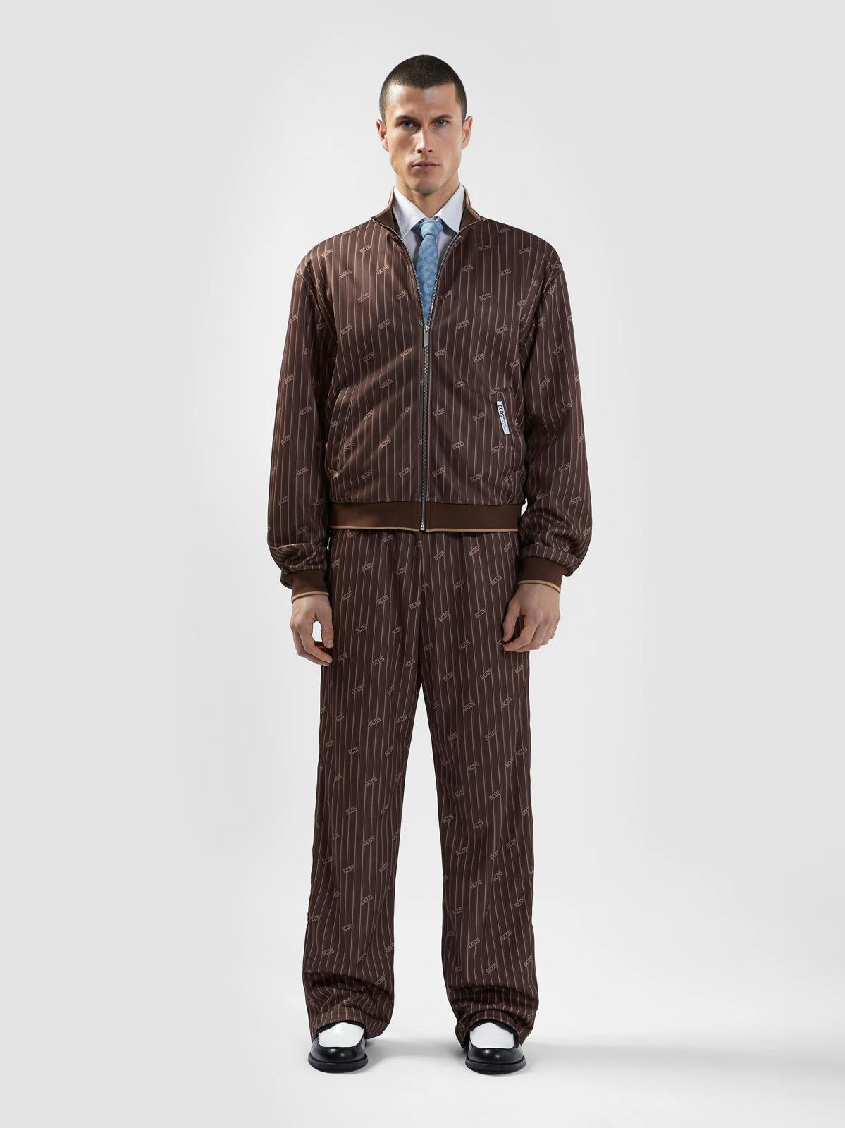 Felpa GCDS fullzip in acetato con logo all-over uomo