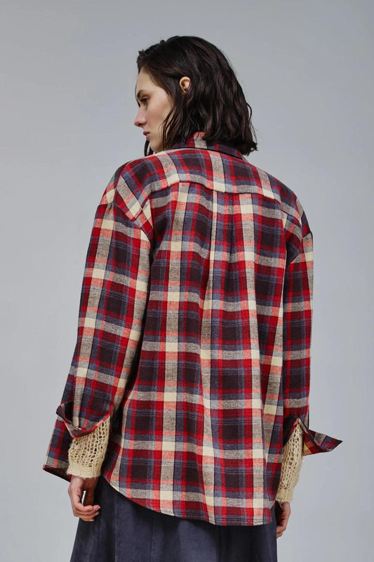 Camicia Nenette con motivo a quadri e dettagli di perline colorate