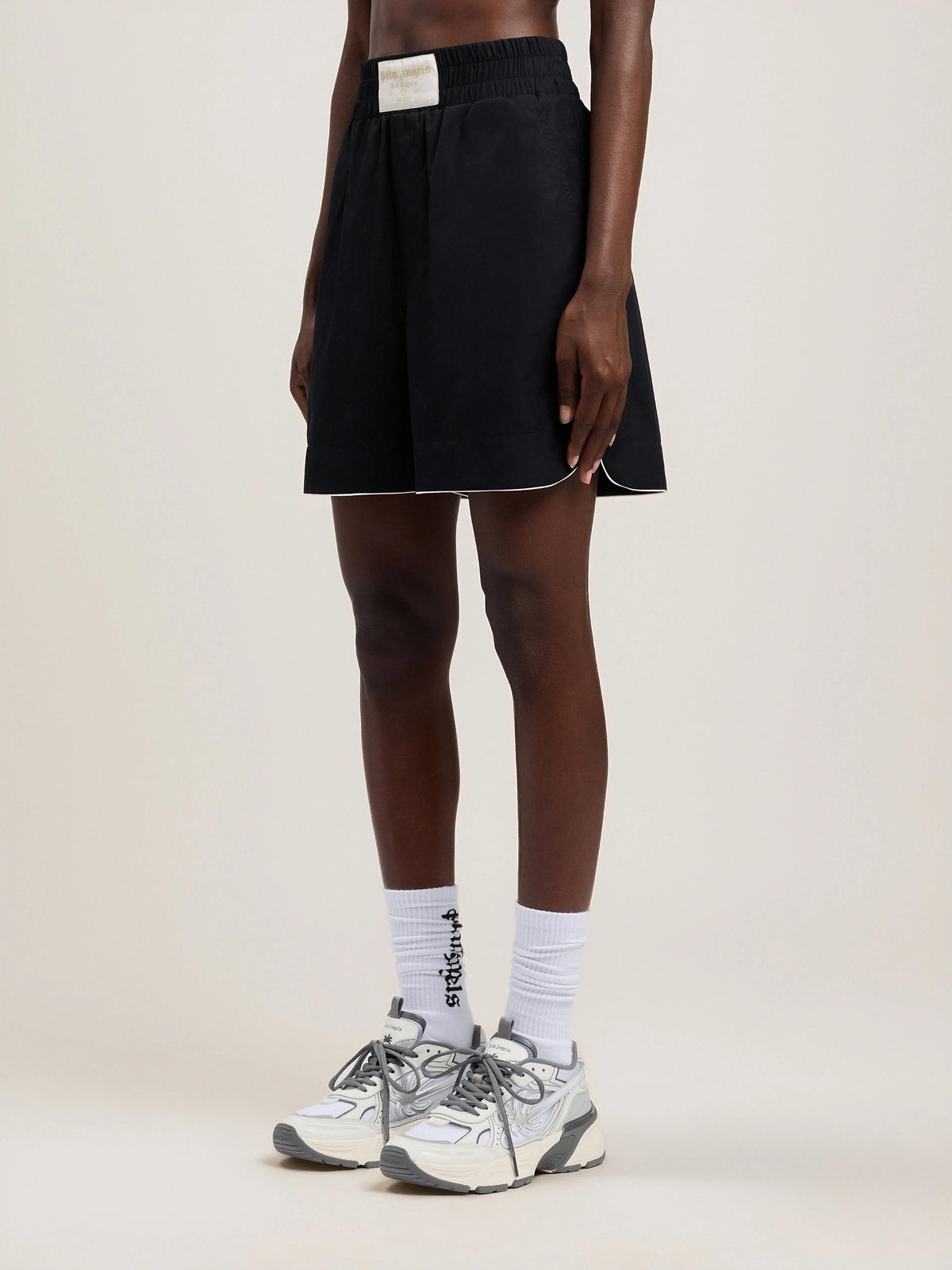 Short Palm Angels in tessuto "Curved Logo" donna