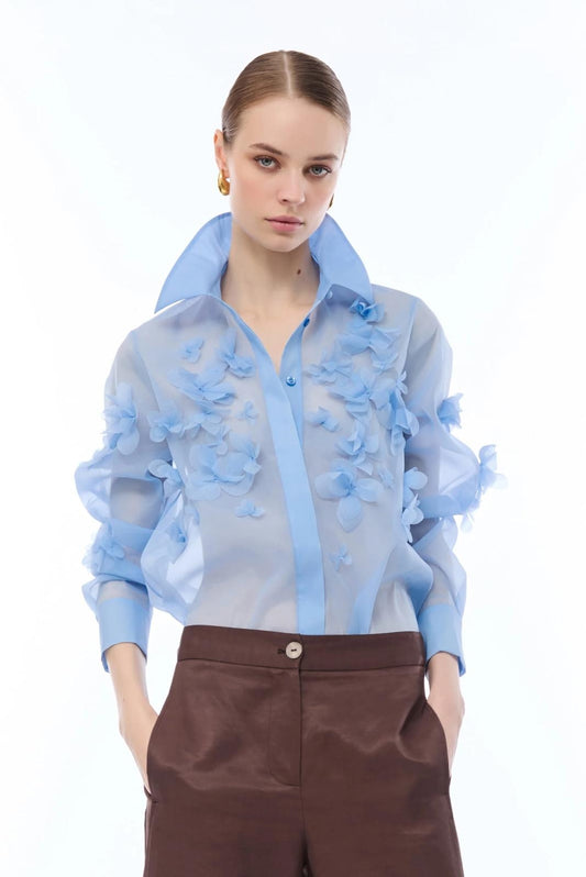 Camicia Nenette in organza con dettagli floreali donna