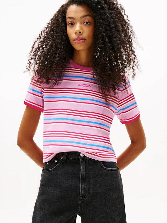 T-Shirt Tommy Jeans slim a strisce donna