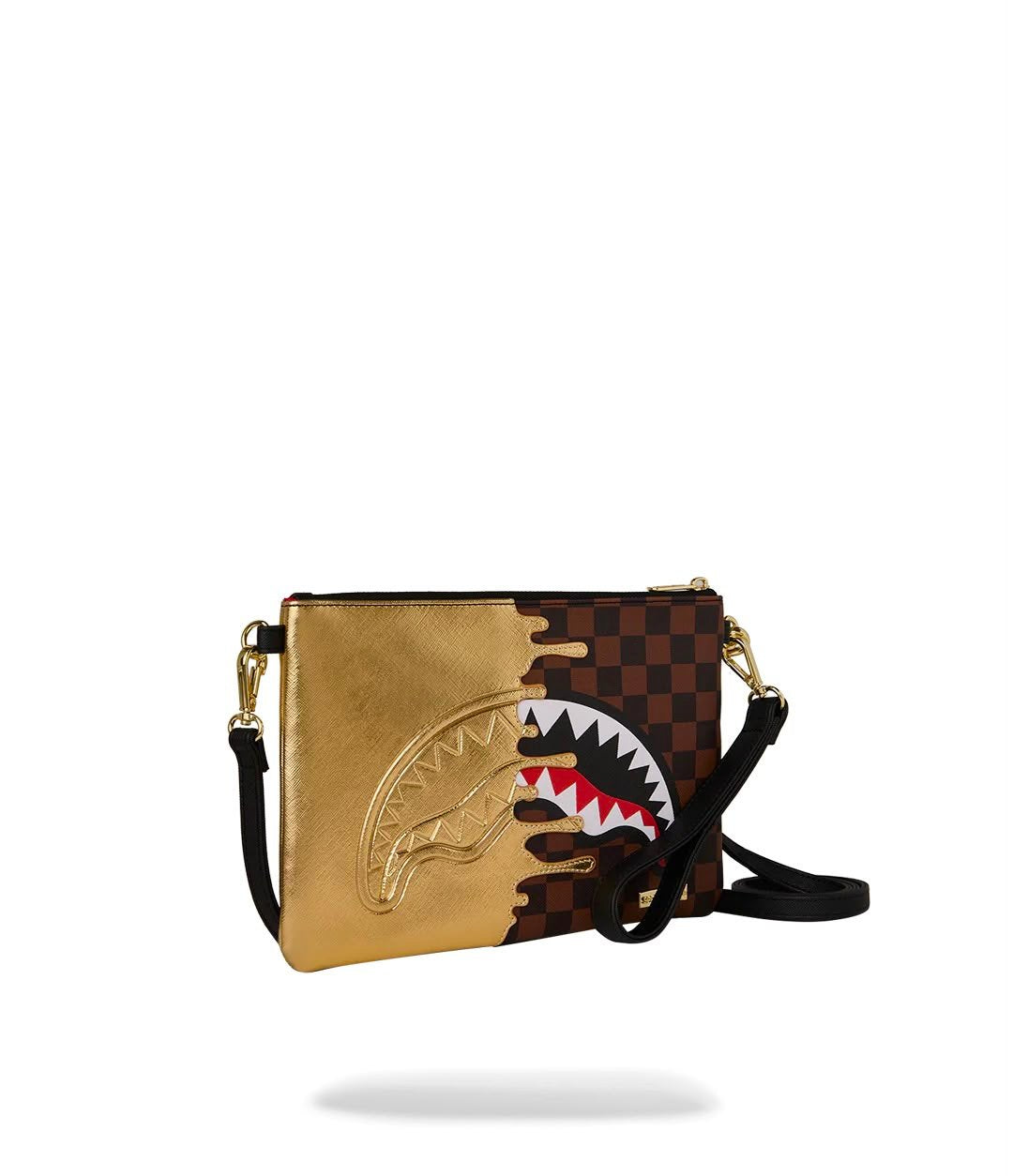 Pochette Sprayground marrone SHARKS IN PARIS GOLD DRIP CROSSOVER CLUTCH con tracolla