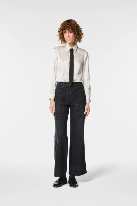 Pantalone Nenette straight in denim con strass donna