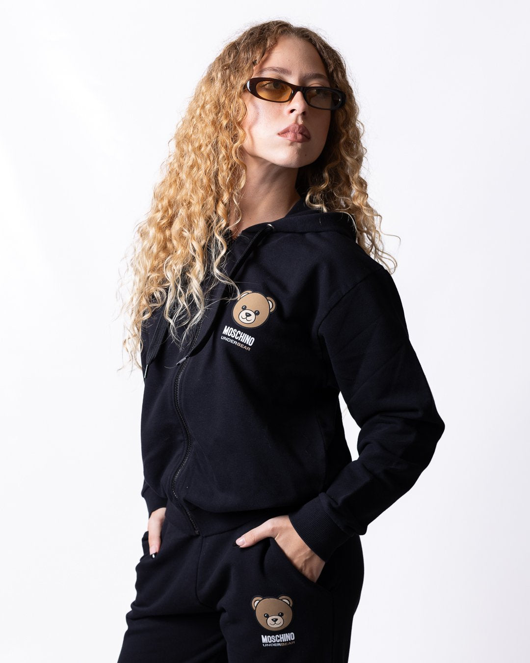 Felpa Moschino Active full zip con cappuccio e logo orsetto