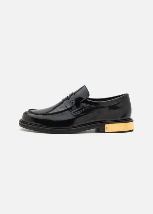 Mocassini Moschino in vera pelle con placca logata uomo
