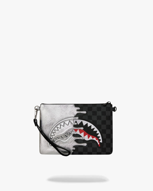 Pochette Sprayground nero SILVER SIDE DRIP BLACK CHECK CROSSBODY POUCHETTE clutch con tracolla