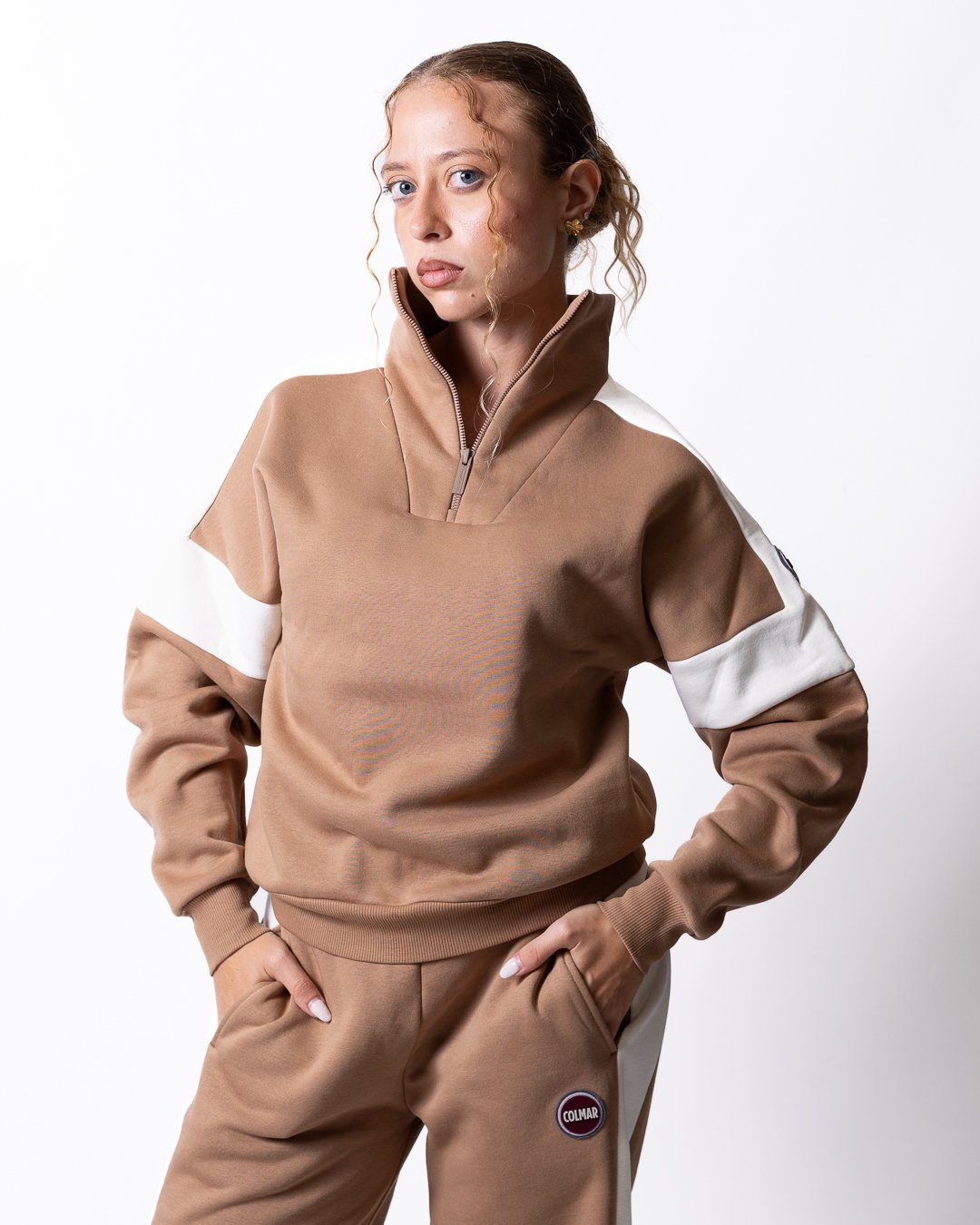 Felpa Colmar mezza zip color block donna