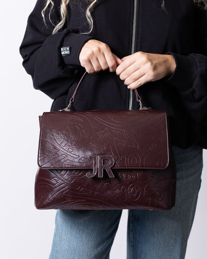 Borsa John Richmond con logo "JR" in pelle dalla finitura lucida e grafica in ricamo