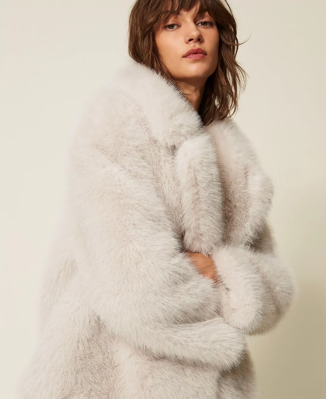 Cappotto Twinset Actitude doppiopetto in faux fur donna