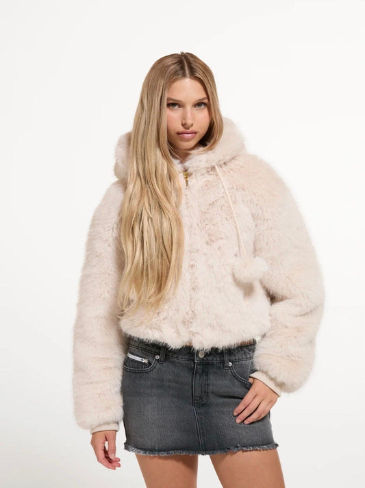 Eco pelliccia Juicy Couture con cappuccio e pompon