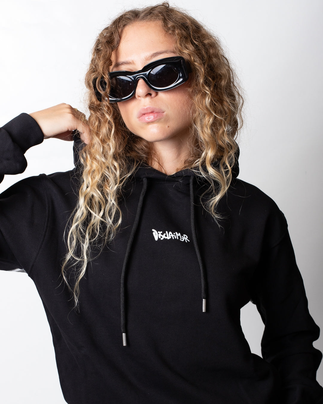 Felpa Disclaimer con cappuccio e logo glitter donna