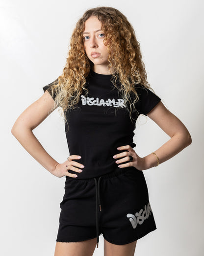 T-Shirt Disclaimer in costina con stampa donna