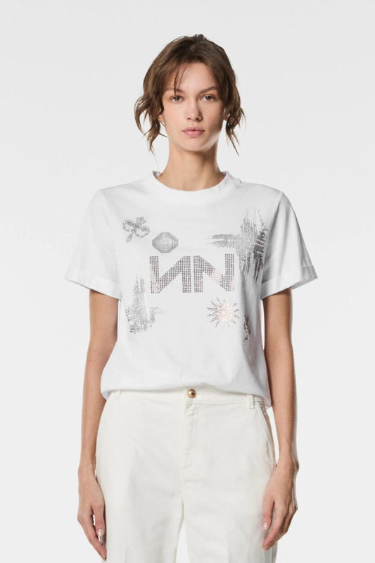 T-Shirt Nenette con logo strass donna