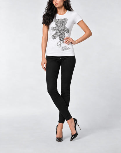 T-shirt Philipp Plein sexy pure fit "Teddy Crystal" con cristalli e stampa
