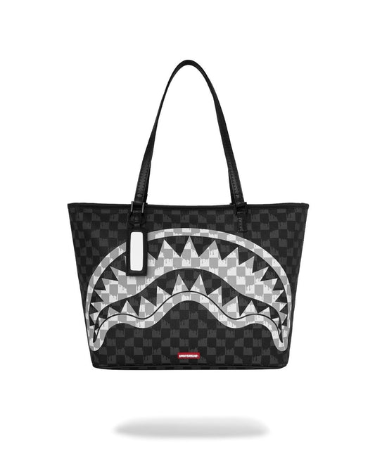 Borsa Sprayground nero BLACK AND WHITE DRIP CHECK SHARK TOTE
