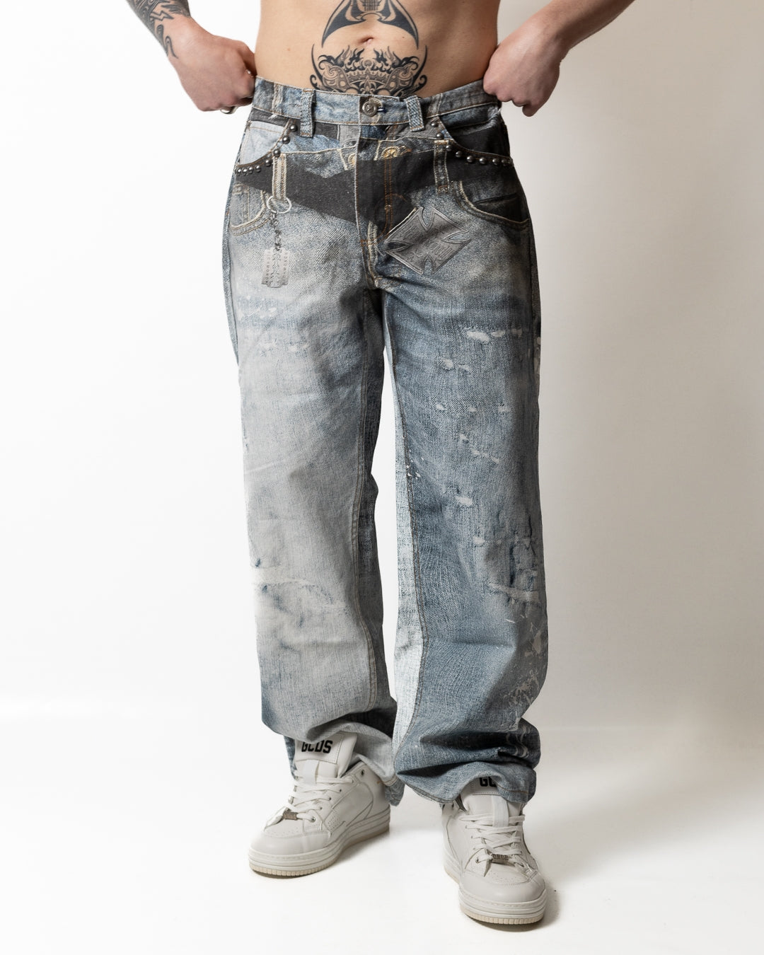 Jeans Richmond X baggy con stampa denim uomo