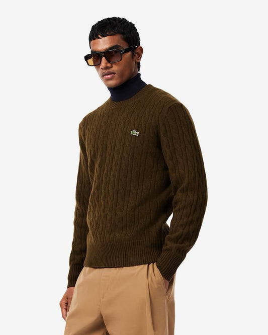 Maglia Lacoste treccia inglese in lana con logo ricamato