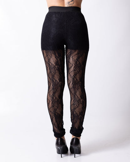 Leggings Disclaimer con logo in rilievo, culotte e pizzo