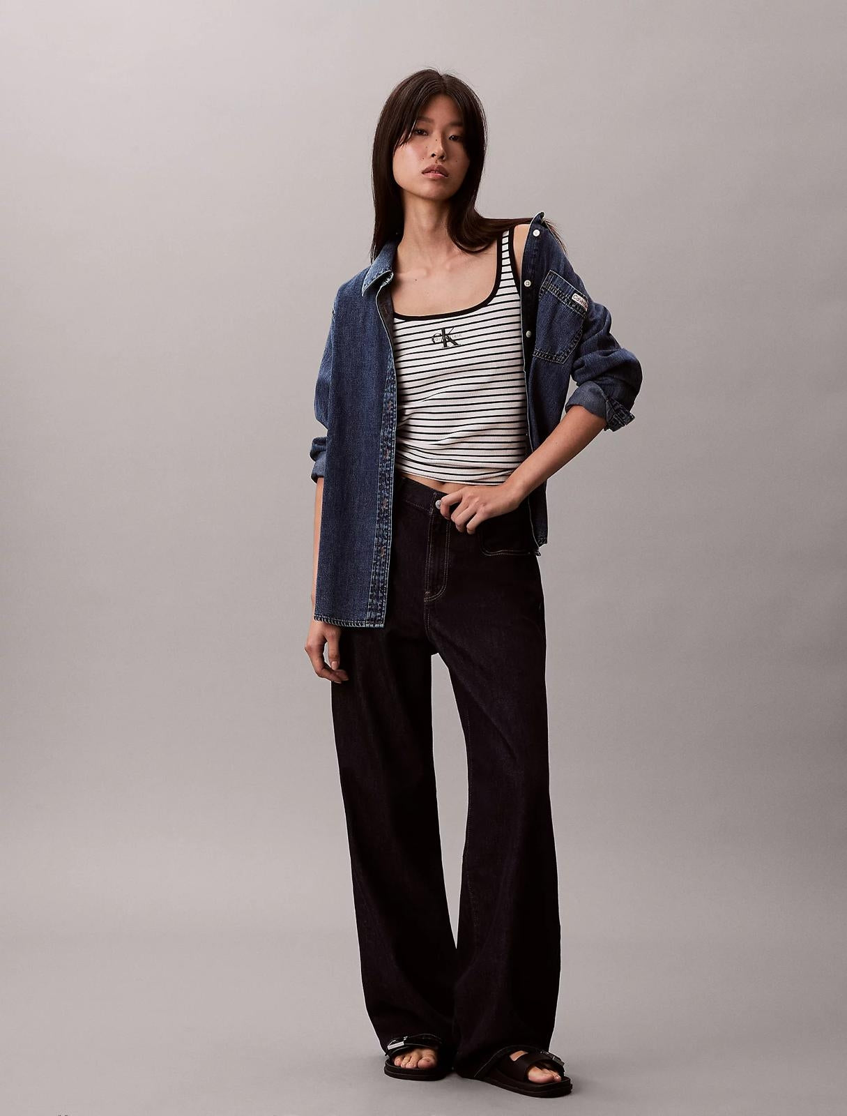 Canotta Calvin Klein slim in costina a strisce donna