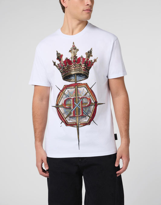 T-Shirt Philipp Plein con logo Crown Stones applicazione allover di cristalli
