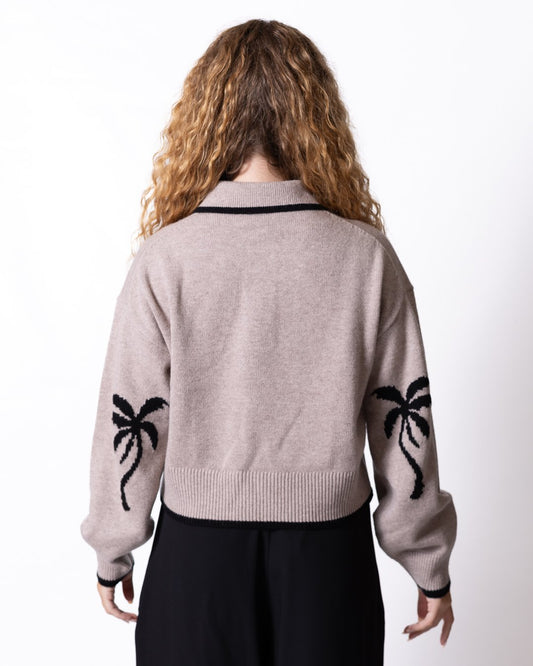 Maglia polo Palm Angels in lana e cashmere con logo ricamato e palme