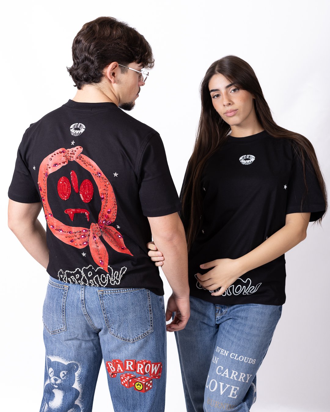 T-shirt Barrow con stampa, pietre e paillettes decorative "Jewl Edition"