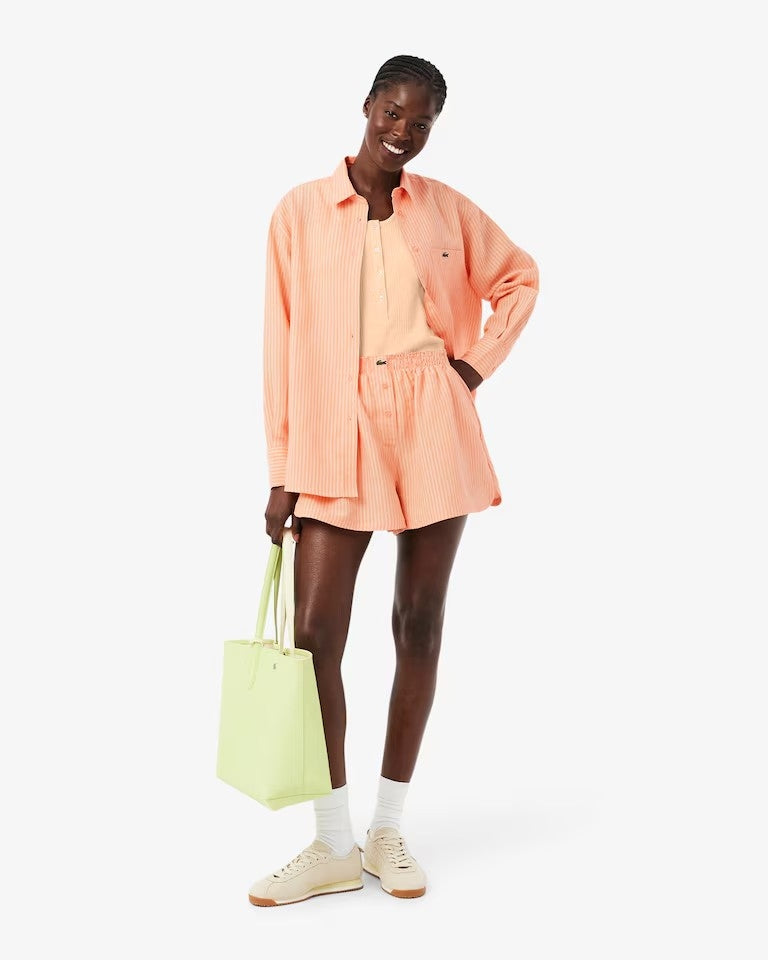Bermuda Lacoste a strisce in misto lino donna