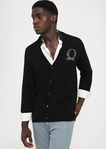 Cardigan Moschino "Laurel Crown" in misto lana uomo