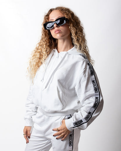 Felpa Moschino Underwear fullzip con cappuccio e fasce logate donna
