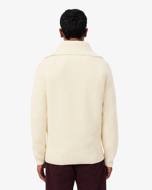Maglia Lacoste in lana con costa inglese e iconico logo del coccodrillo ricamato